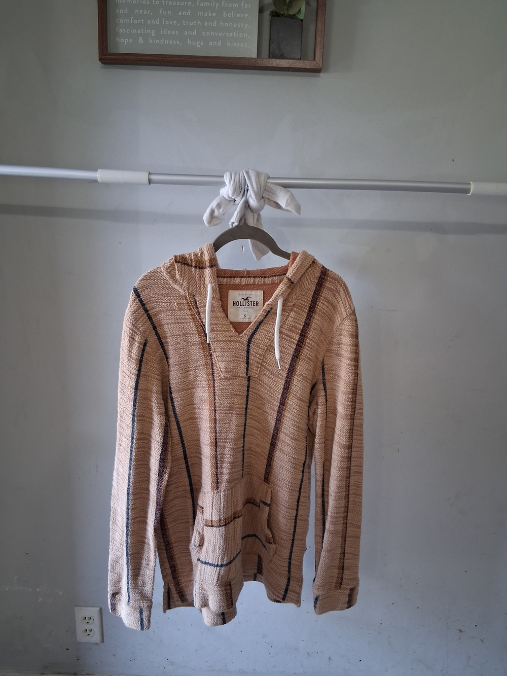 Hollister Tan Striped Hooded Baja Pullover
